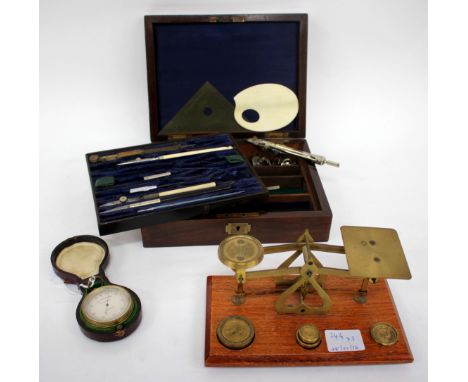A GILT METAL CASED ALTIMETER, the silvered dial engraved 'J H Steward, 54 Cornhill London', cased; a 19th century rosewood ca