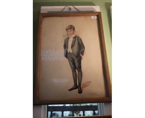 KAY MAYER (20TH CENTURY SCHOOL) Full length portrait of a boy in a white tie, watercolour and signed lower right, 52cm x 35.5