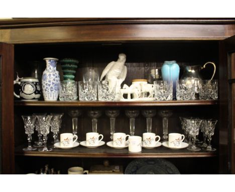 MISCELLANEOUS CHINA AND GLASS to include a set of six Royal Worcester fine bone china coffee cups and saucers decorated with 