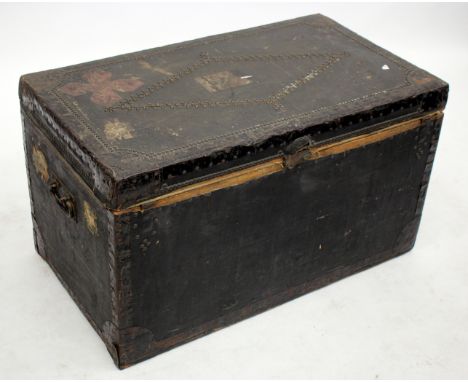 A 19TH CENTURY JOHN POUND & CO STUDDED PINE TRUNK, 52cm x 90cm together with a Victorian mahogany writing slope (2)