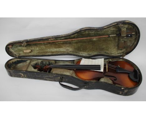 AN OLD VIOLIN by Rosetti in a fitted case together with a bow