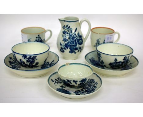 A COLLECTION OF 18TH CENTURY ENGLISH POTTERY to include a Royal Worcester blue and white jug, 10cm in height (AF), two Royal 