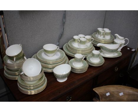 A ROYAL DOULTON 'ENGLISH RENAISSANCE' PATTERN DINNER, TEA AND COFFEE SERVICE, principally for ten settings but lacking one or