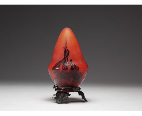 The French glass night light with plum decoration - Weight: 630 g - Shipping available - Region: France - Sizes: H 200 mm x D