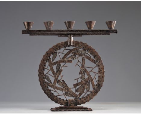Large Art Deco wrought iron candlestick with pine cones decor - Weight: 5.20 kg - Shipping available - Region: Europe - Sizes