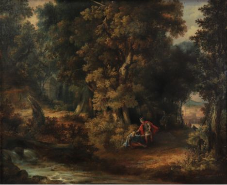 Oil on canvas "Roman scene in the forest" from 19th century - Weight: 2.10 kg - Shipping available - Region: Europe - Sizes: 