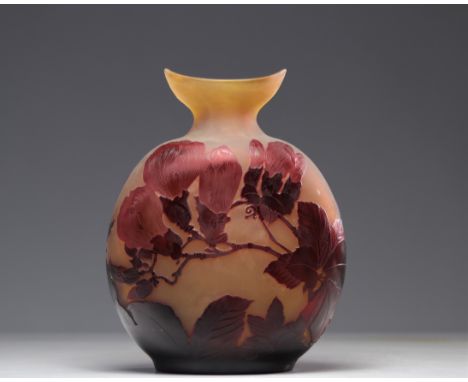 GALLE Emile (1846-1904) Gourd vase in multi-layered glass decorated with magnolias - Weight: 3.80 kg - Shipping available - R