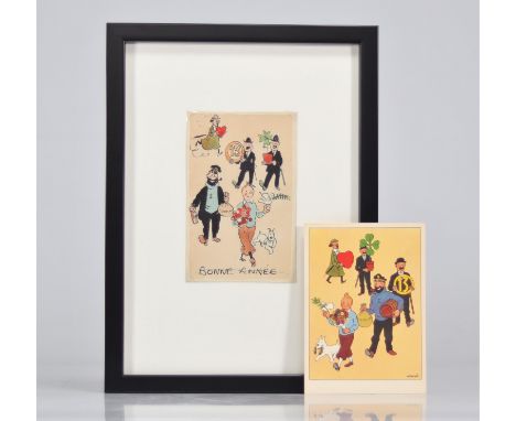 HERGE (Georges REMI dit) 1907-1983, postcard project, Indian ink, watercolor and pencil on paper With certificate of authenti