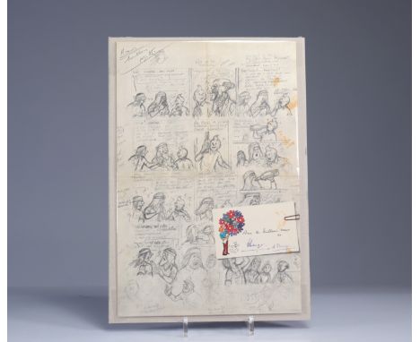 Herge tintin best wishes - Circa 1974-1975, reproduction of the study "Tintin and the Picaros" from page 35. Marked "and the 