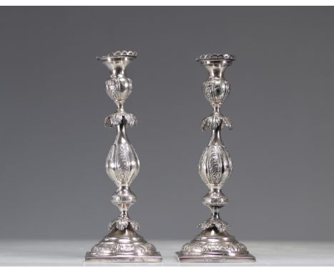 Pair of solid silver candlesticksÂ&nbsp;originating from Russia Moscow 1860 - Weight: 900 g - Shipping available - Region: ru