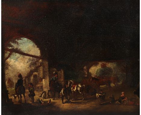 Oil on metal "rest of the riders" probably German work 18th - Weight: 4.50 kg - Shipping available - Region: Allemagne - Size