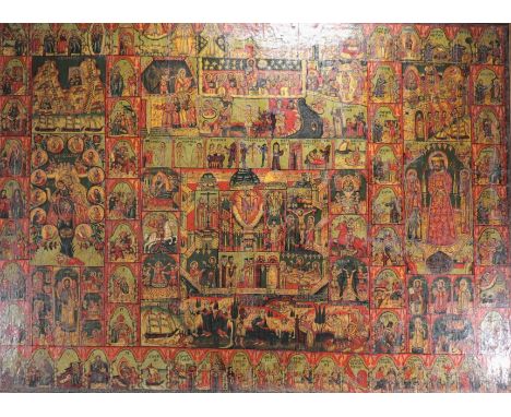 Imposing Greek Icon on canvas "various religious scenes" - Weight: 6.20 kg - Shipping unavailable - Region: Grece - Sizes: H 