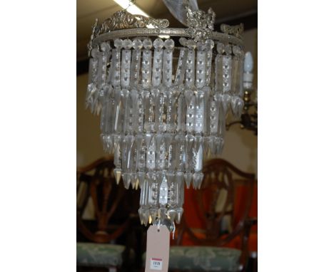 A gilt metal and cut crystal glass circular tapering ceiling light (lacking electrical fittings)