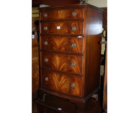 A reproduction mahognay bowfront chest of five long graduated drawers Condition Report / Extra Information Width 53cm, depth 