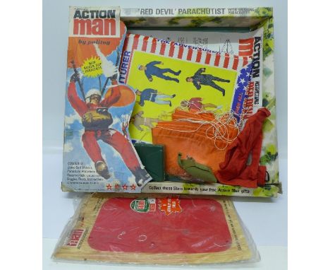An Action Man Red Devil parachutist box and kit