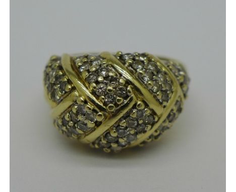 A 14ct gold and diamond cluster ring, 8.6g, P½