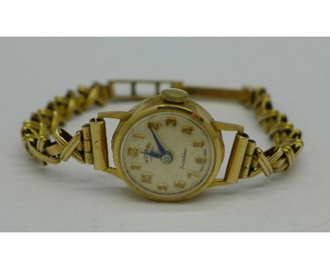 A lady's 9ct gold Rotary wristwatch on a 9ct gold bracelet strap, weight including movement 11.2g