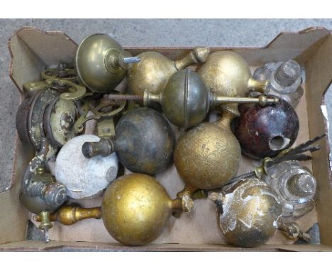 Longcase clock finials, brass bell pull, etc.