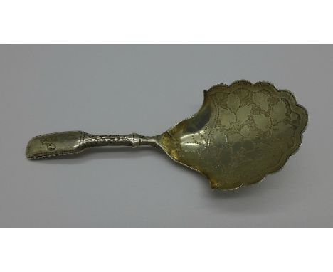 A George III silver caddy spoon, Birmingham 1817, Joseph Taylor, repaired