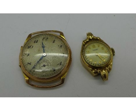 A gentleman's 9ct gold wristwatch, the movement marked Roland, and a lady's 9ct gold Rotary wristwatch, a/f