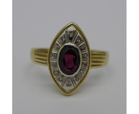 A 9ct gold and diamond Art Deco style ring, 4g, V