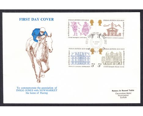 1973 Inigo Jones Newmarket (Rotary) Official FDC. Address label, fine. Cat £150