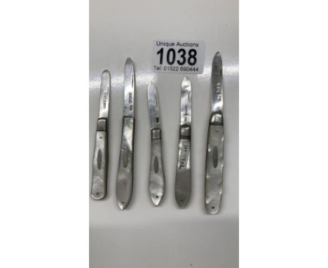 Five Silver and Mother Of Pearl knives