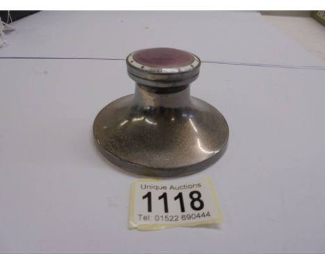 A silver inkwell with enamel top (chip to enamel).