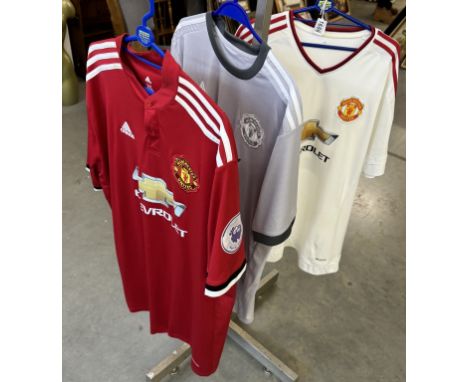 3 vintage Adidas Manchester united football shirts all Chevrolet sponsors, 2 Matic, 1 Schneider