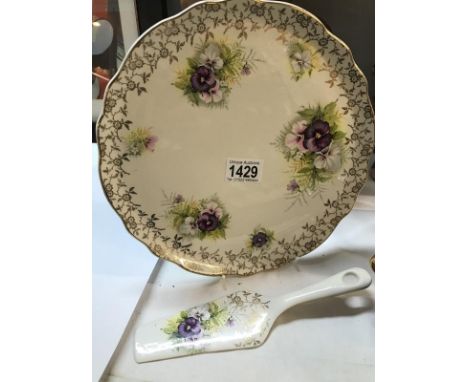 A vintage old foley pansy cake plate &amp; cake knife