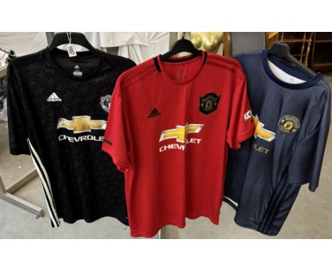 3 vintage Adidas Manchester united football shirts all Chevrolet sponsors, including Solskjaer, Rushford and Alexis