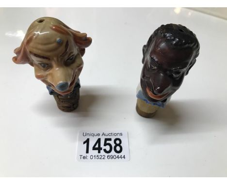 2 vintage head bottle stoppers