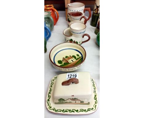 A Watcombe pottery shaving mug &amp; other Torquay ware including butter dish etc. 5 Items