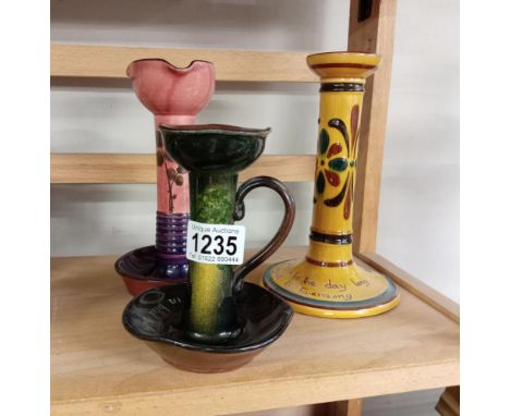 An Aller vale candlestick &amp; 2 others