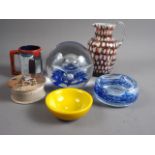 An Orrefors cut yellow glass bowl, 4 1/2" dia, a Scottish glass free form bowl, 5" dia, a Scottish