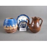 A Carlton Ware bulbous-shaped vase, a brown glazed stoneware coffee pot, a number of willow