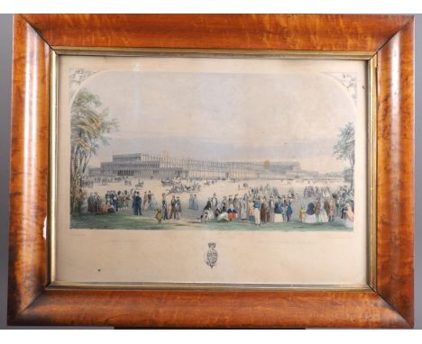 A mid 19th century hand-coloured lithograph, Crystal Palace, 14" x 20", in maple frame 