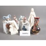 A set of four Nao playing card figures and other decorative animal and glass, etc