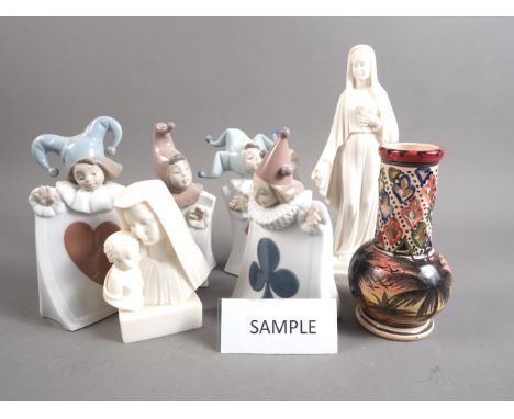 A set of four Nao playing card figures and other decorative animal and glass, etc 