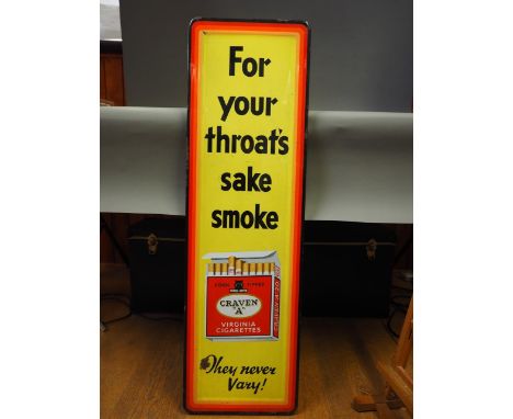 An early 20th century Craven 'A' enamel cigarette advertising panel, 37 1/2" x 11 1/2" (small damages to front) 