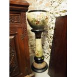 A Langley pottery slipware jardiniere and stand, 12" dia x 37" high (glaze crazed)