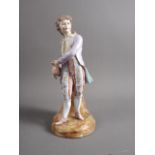 A German porcelain figure/spill vase, formed as a young man holding a jug, 11" high