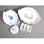 A Fornasetti pin tray, 5" wide, a Copenhagen frog and lily pad pin tray, a Copenhagen leaf dish