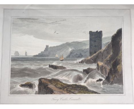 William Danielli: a pair of early 19th century coloured aquatints, "Fowey Castle Cornwall" and "Light-House on Flambro' Head,