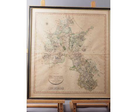 Carey: an early 19th century hand-coloured map of Oxfordshire and an early Ordnance Survey map of Oxfordshire, in Hogarth fra