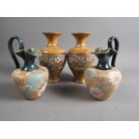 A pair of Doulton Slaters Patent vases, 9" high, and a pair of Doulton Slaters Patent trefoil