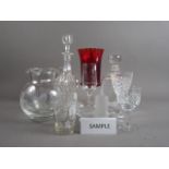 A pair of decanters and stoppers, one other decanter and other table glass, etc