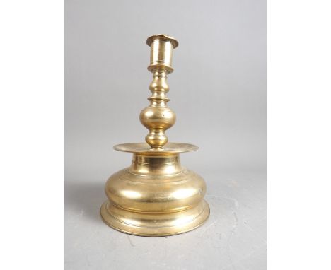 An early 17th century brass Baroque Heemskerk candlestick with "bell" base 9 1/2" high 