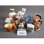 A Wedgwood jasper tankard, three boxes and covers, and other jasperware, four pieces of Devon/