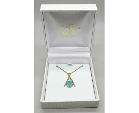 A yellow metal and opal pendant, 1.2g on a gilt metal chain 